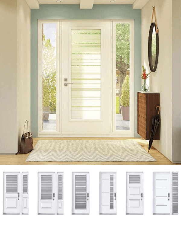 Sidelite, Transom, and Glass insert options for a steel entry door